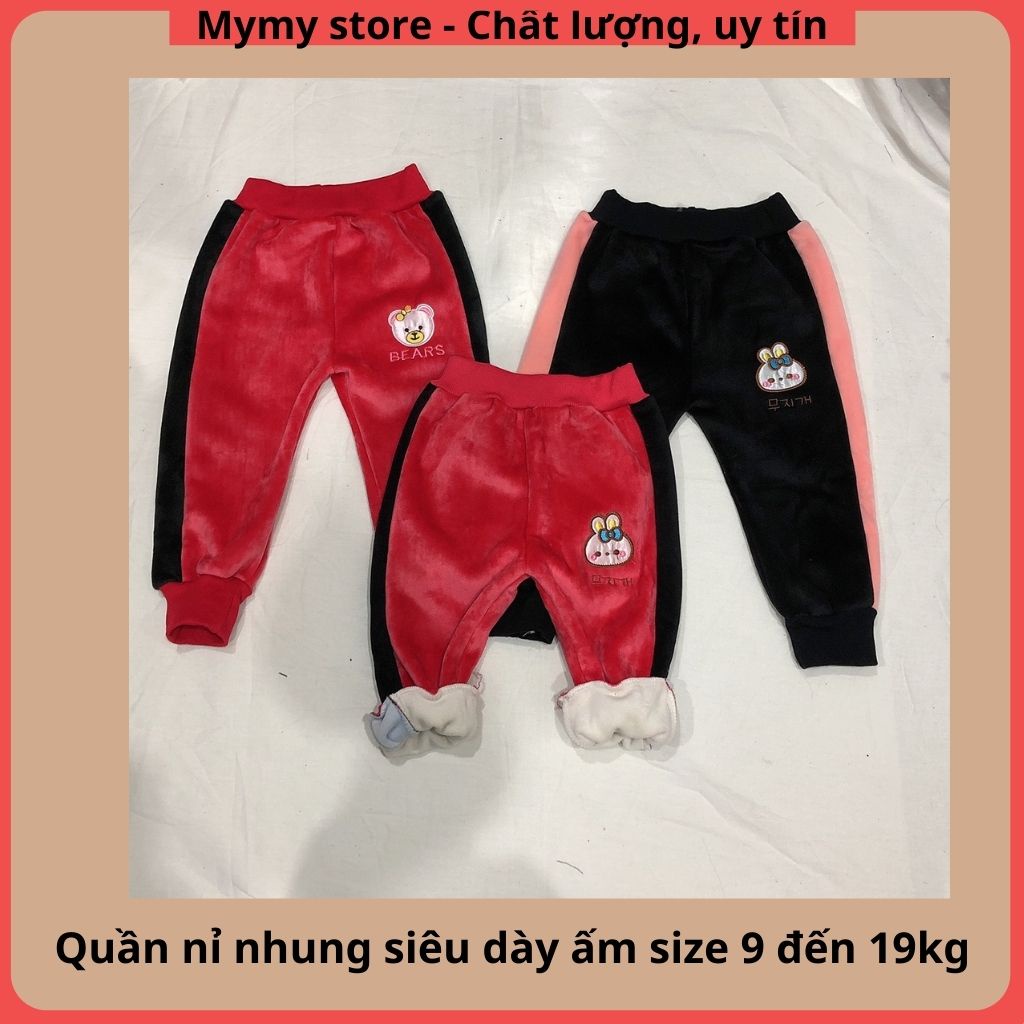 Quần bé gái, quần dài trẻ em chất nhung lót nỉ siêu dày siêu mịn ấm cho 9 đến 19kg