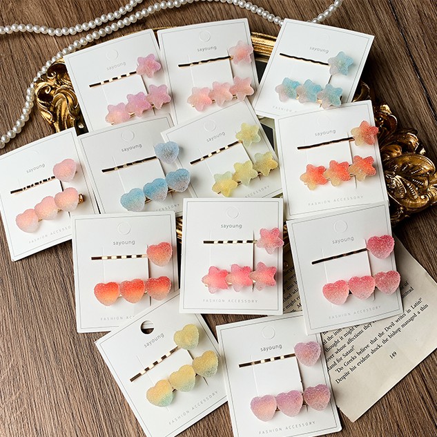 Set 2 kẹp tóc nữ dễ thương hình trái tim ngôi sao phong cách hàn quốc KT001