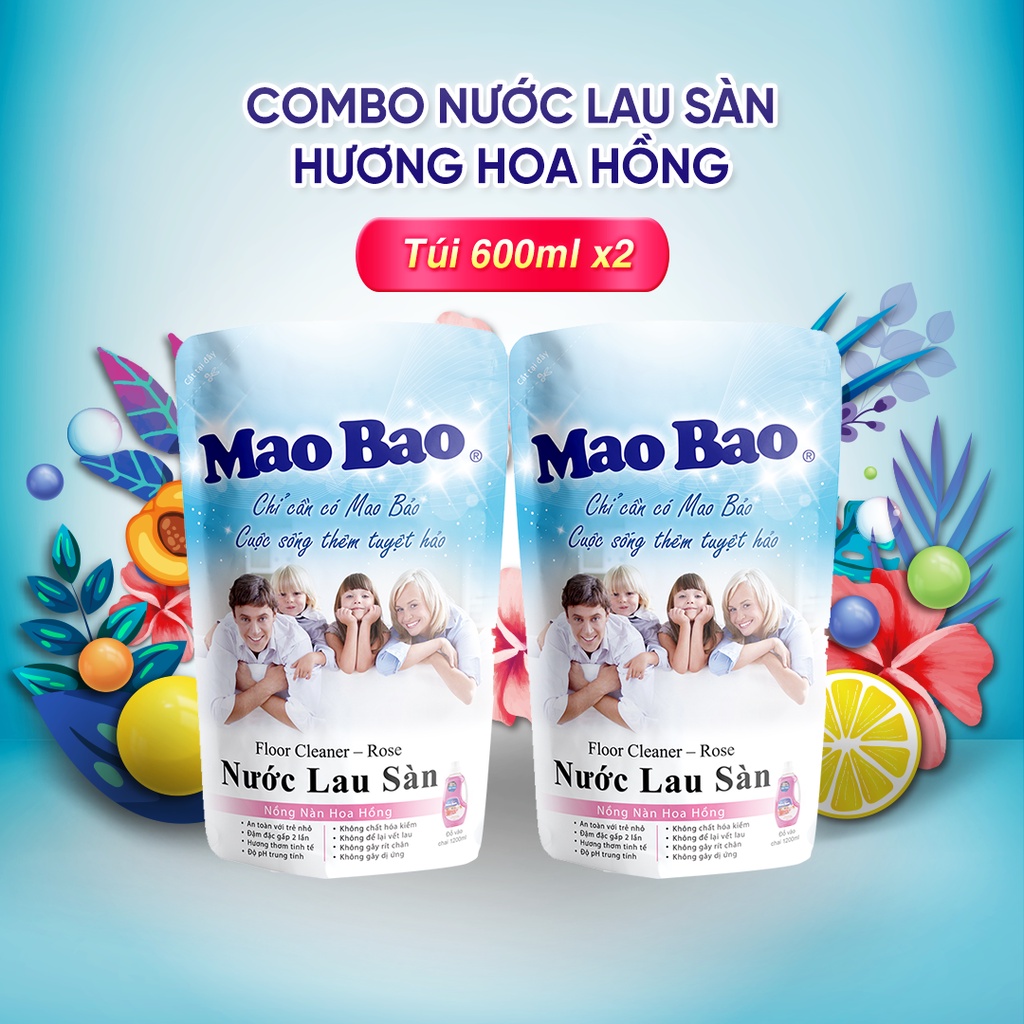 Nước Lau Sàn Mao Bao Hương Hoa Hồng 2 Túi 600ml/túi