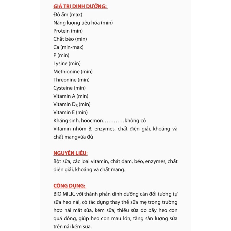 Bio Milk 1Kg- Sữa cao cấp chuyên dùng cho heo con và heo nái.