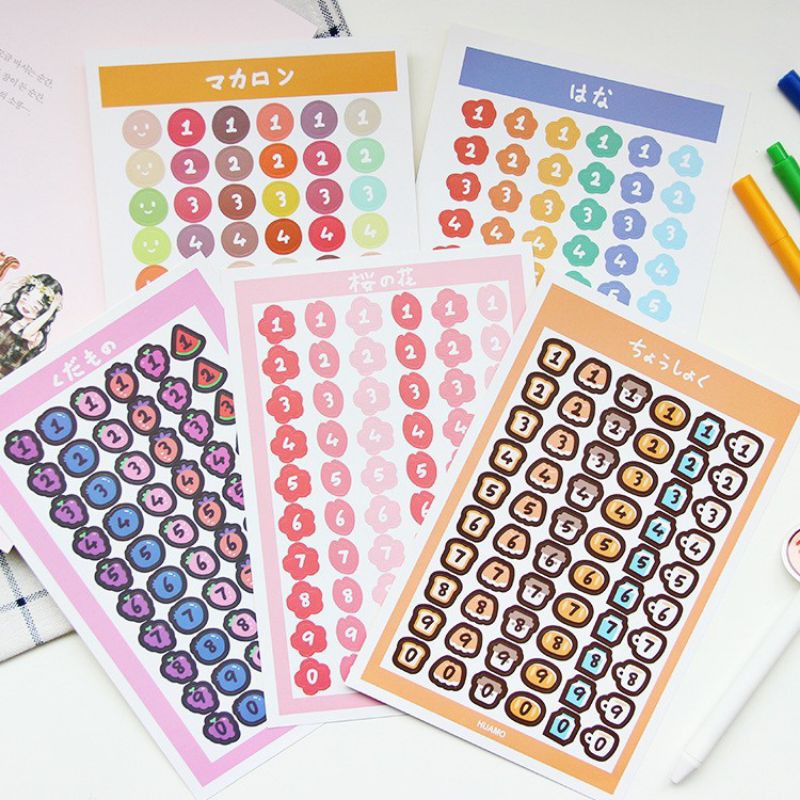 Sticker bảng chữ số, sticker gấu kawaii làm Bullet Journal (1 tấm)