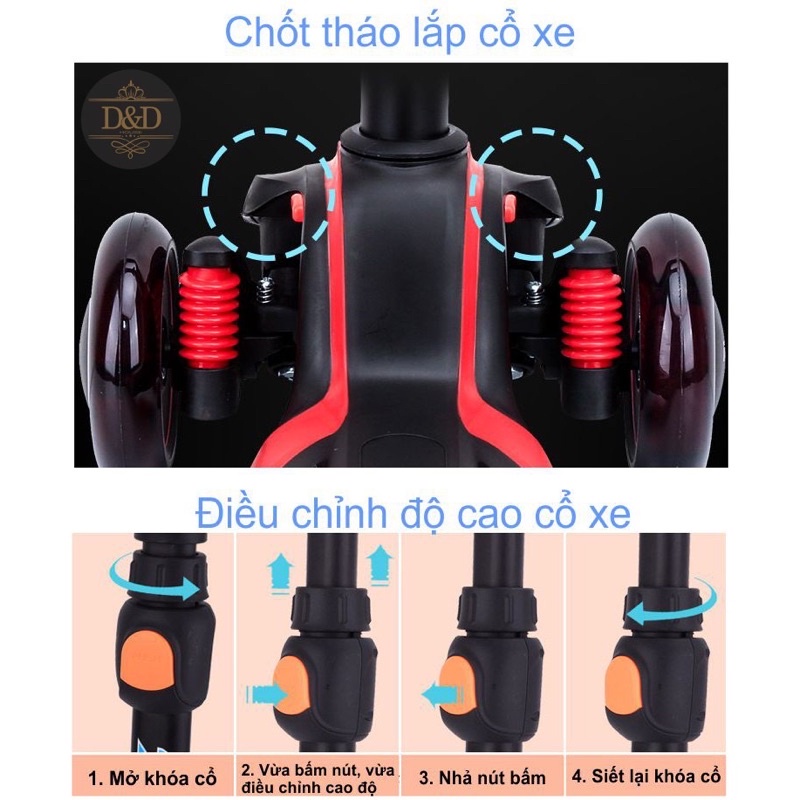 Xe trượt scooter 3 bánh có giảm xóc xịn 21st Scooter ROD3 2020 cho bé từ 2-12 tuổi cao cấp trọng tải 50kg