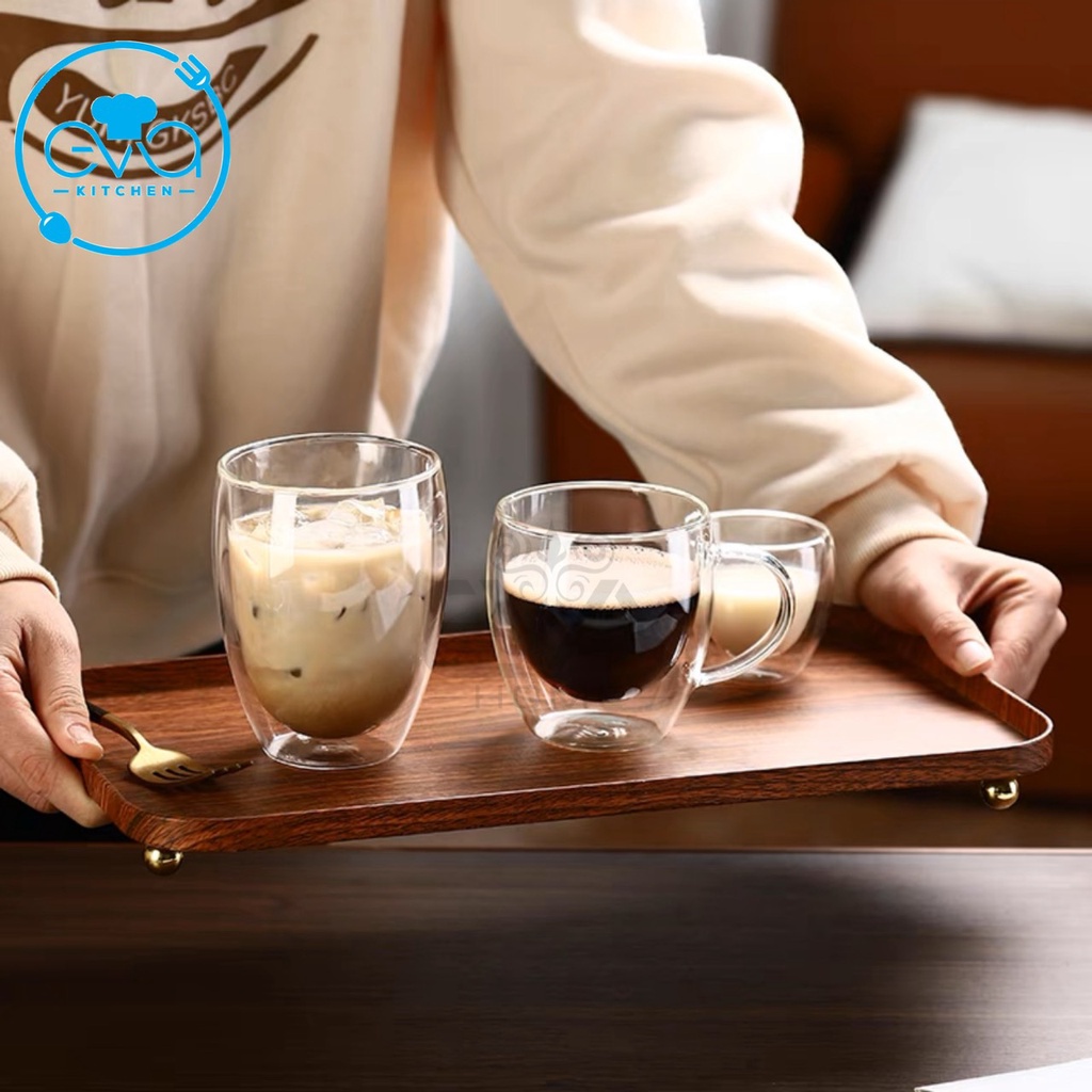 Ly Thuỷ Tinh Hai Lớp Chịu Nhiệt Quai Cầm Double Walled Glass Mug 100ML - 450ML