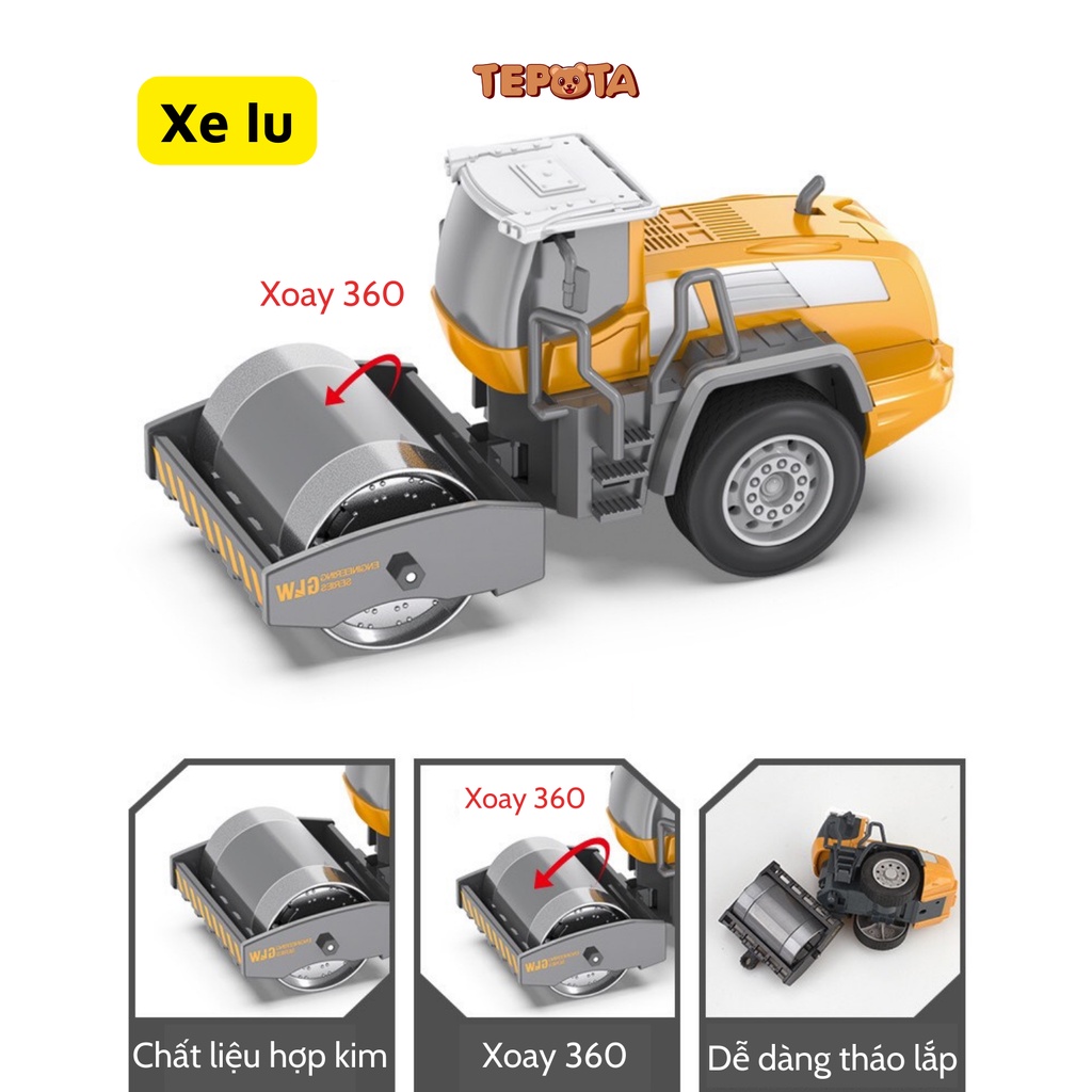 [CÓ HỘP] Đồ Chơi Xe Lu TEPOTA Xây Dựng Chất Liệu Hợp Kim Và Nhựa An Toàn Cho Bé X03-XELU