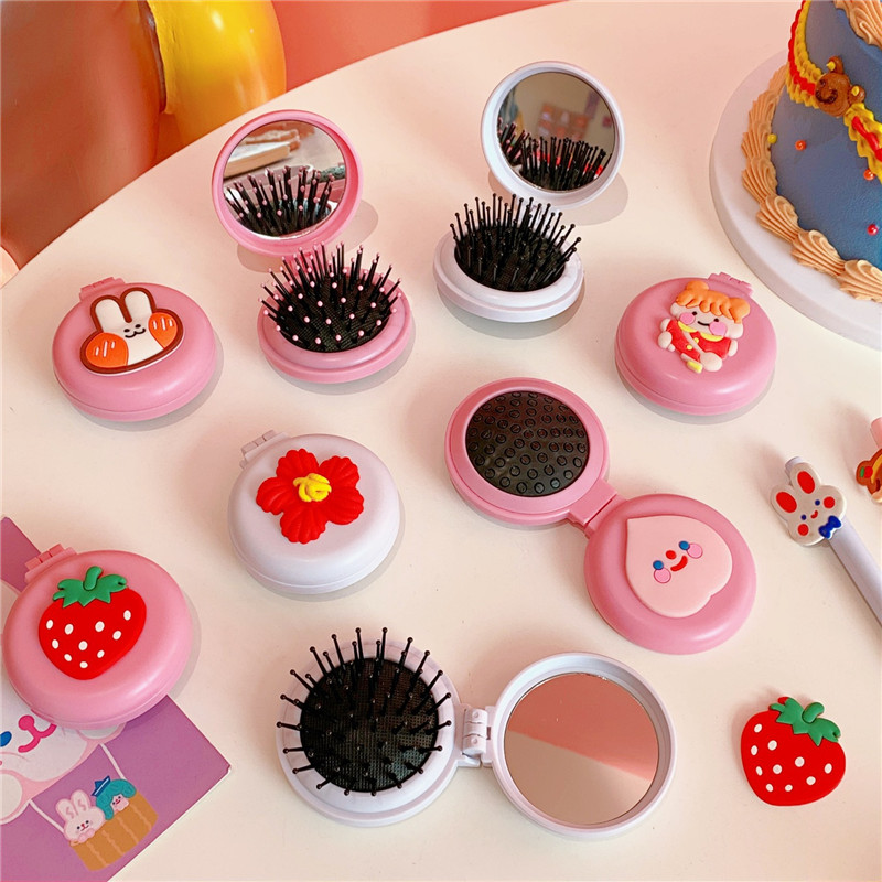 Lược Chải Tóc Dạng Túi Khí Bằng Nhựa Họa Tiết Hoạt Hình Kèm Gương Trang Điểm