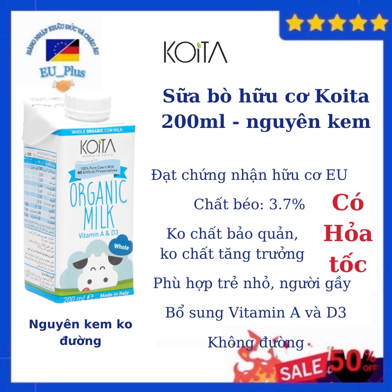 Sữa bò hữu cơ Koita hộp 200ml - Ý - [ HÀNG NEW ]