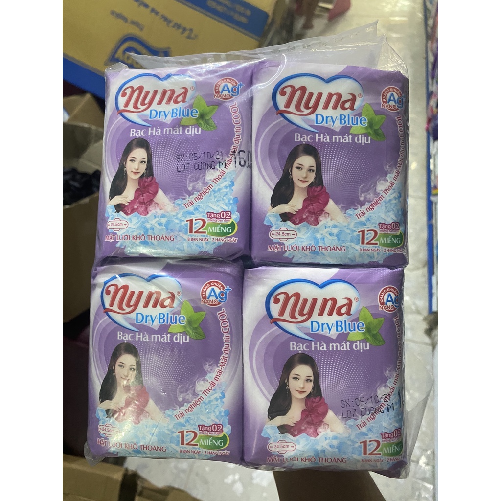Combo 8 gói Bvs Nyna tím Siêu Mỏng 12 miếng/gói