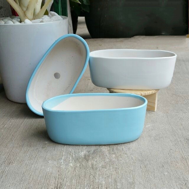 Chậu sứ Bát Tràng Hình Thuyền Oval trồng cây Để Bàn, Cây Nội Thất, Sen Đá, Xương rồng, Cây Bonsai