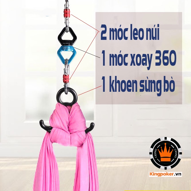 Bộ combo móc yoga dùng treo võng treo lụa chịu lực tốt