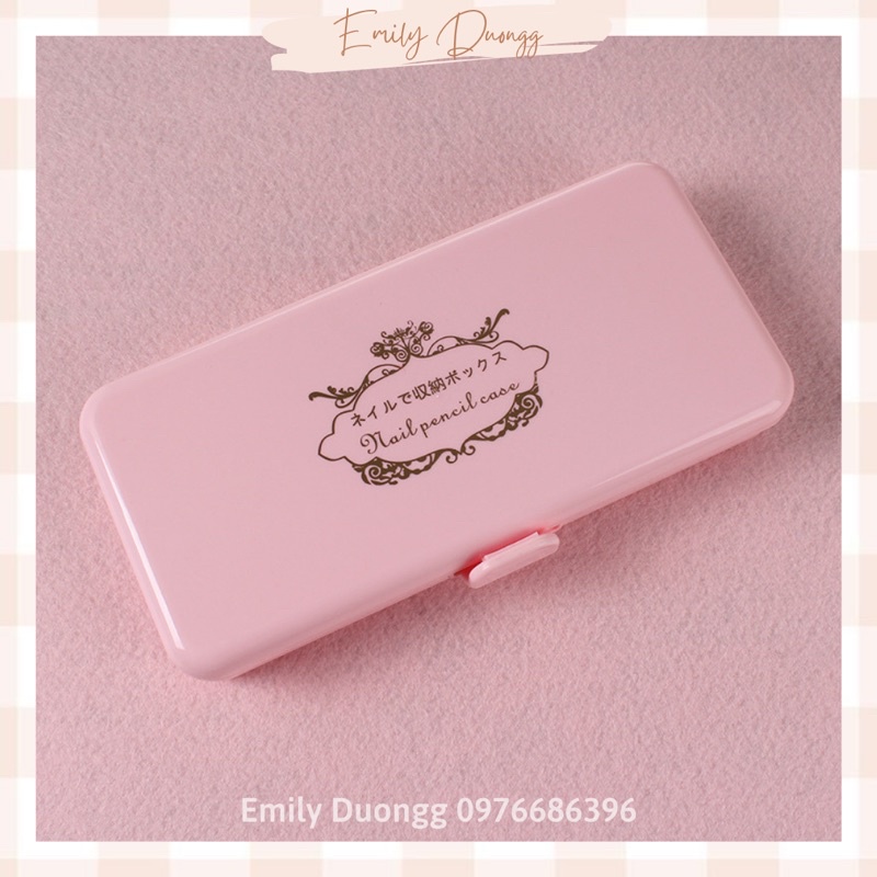 Hộp nhựa màu hồng đựng dụng cụ nail - hộp đựng cọ