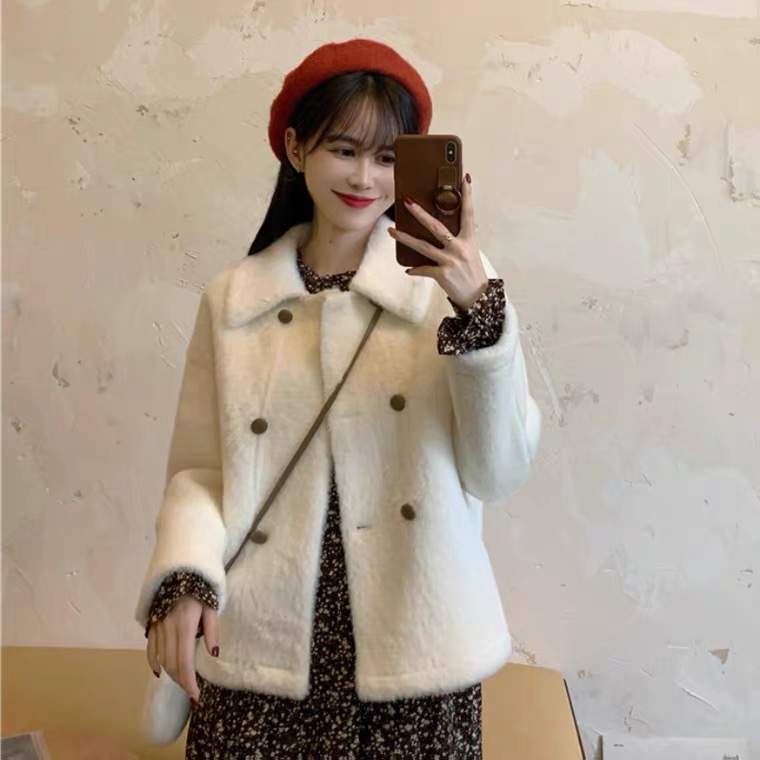 Áo khoác nỉ bông dáng ngắn 2 hàng cúc phong cách hàn quốc thu đông 2021 - Uri86 | BigBuy360 - bigbuy360.vn