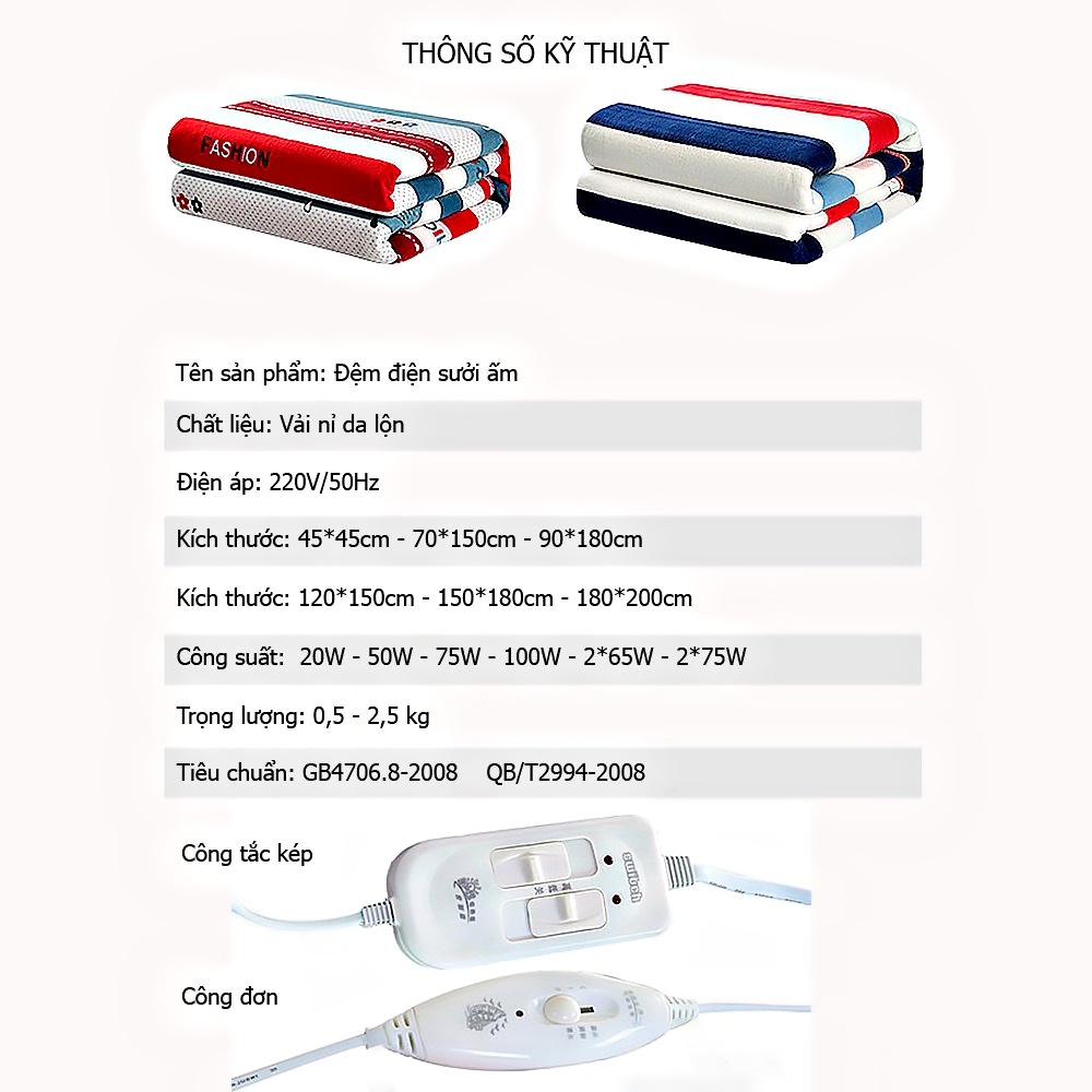 Đệm Sưởi Điện - Vải Nỉ- Giữ Ấm - Giúp Lưu Thông Khí Huyết/ Thảm Sưởi, Chăn, Đệm Điện, Chăn Điện
