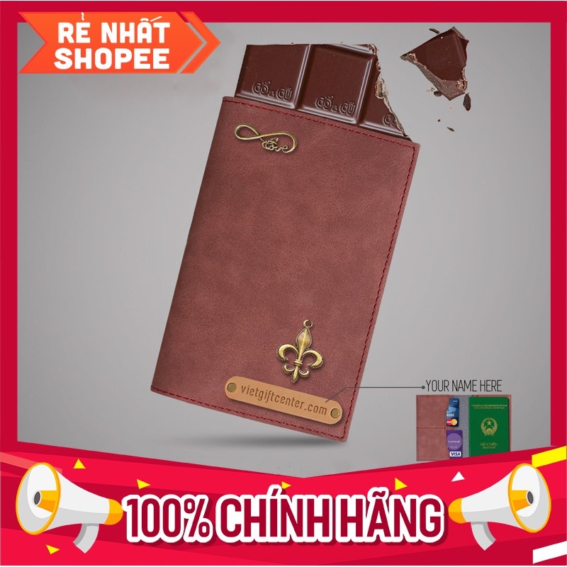 Bao da đựng hộ chiếu màu Chocolate (Khắc tên theo yêu cầu)