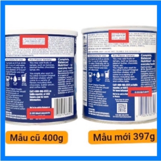 Sữa Ensure Mỹ Original Nutrition Powder 397g mẫu mới Vanilla date 2021