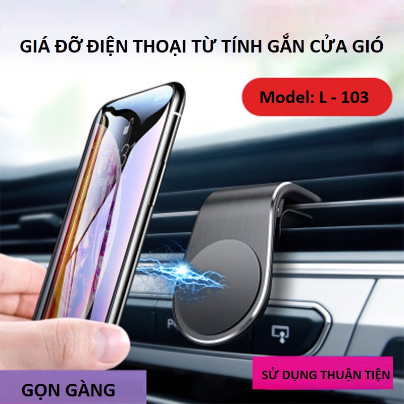 Giá đỡ điện thoại từ tính trên ô tô gắn cửa gió điều hòa xoay 360 độ màu đen