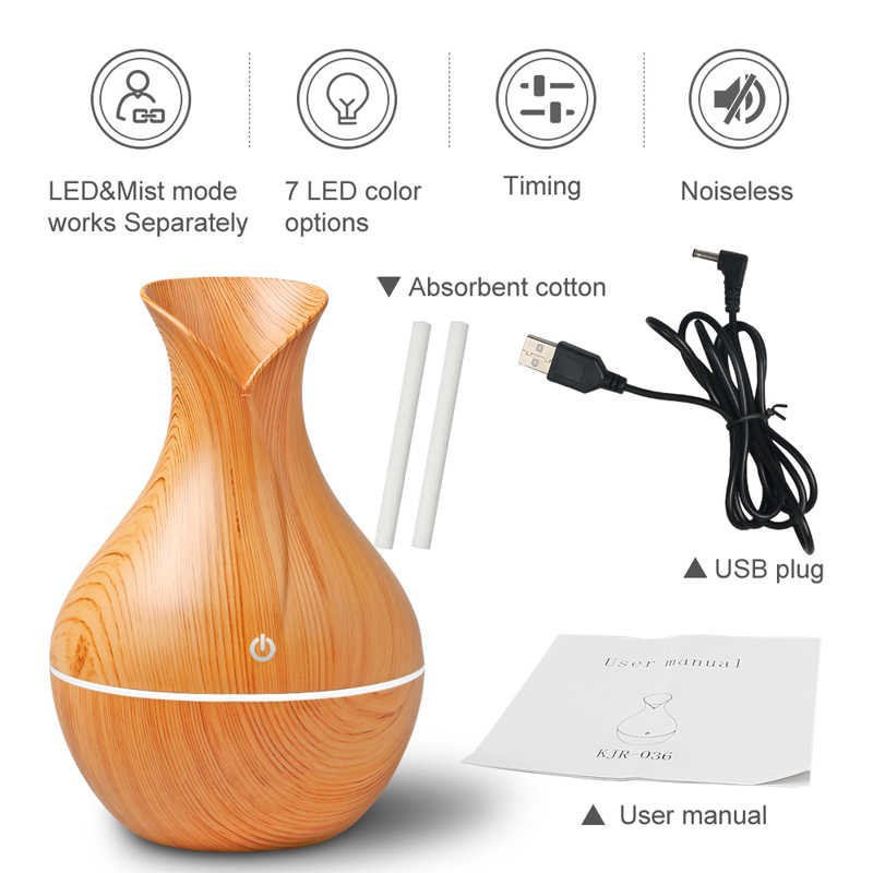 Máy Phun Sương Tạo Ẩm Mini Vân Gỗ Cổ Cao, Máy Khuếch Tán Tinh Dầu Cực Tốt Tặng Kèm Tinh Dầu Thiên Nhiên