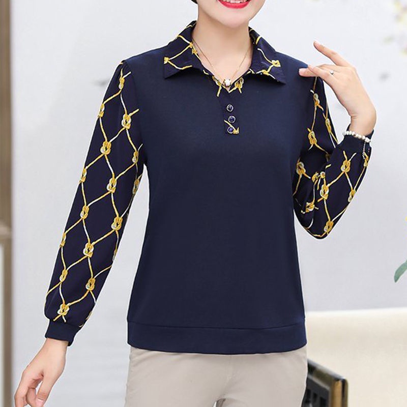 Áo Thun Tay Dài Dáng Rộng In Họa Tiết Thời Trang Cao Cấp Dành Cho Nữ Trung Niên