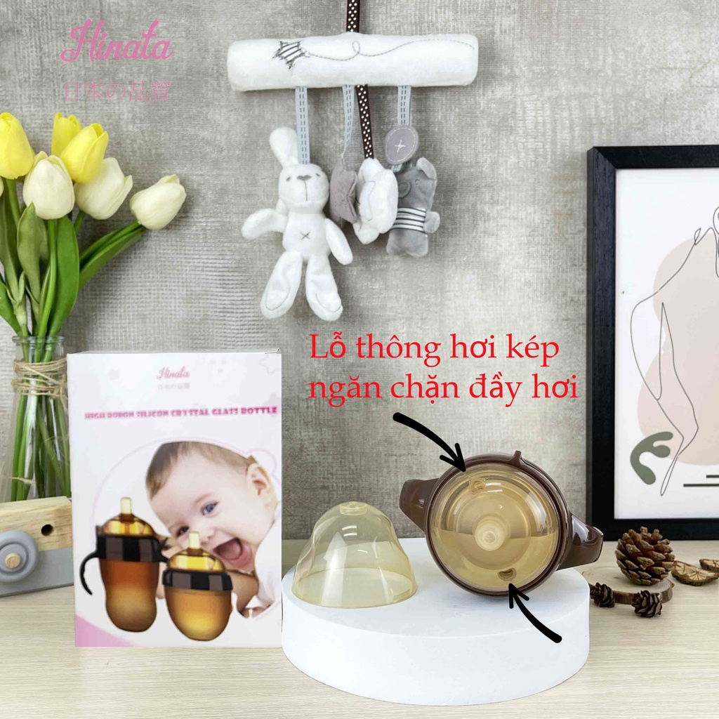 Bình sữa Silicon chống sặc HINATA - Núm ti mềm, bé hợp tác ngay lần đầu sử dụng BS03