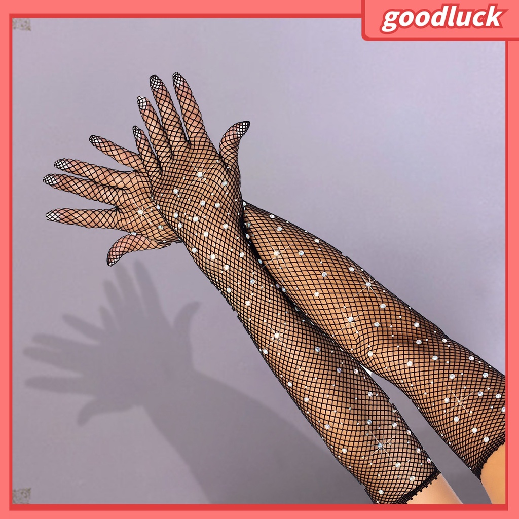 1 Đôi Găng Tay Lưới Đính Đá Co Giãn Dành Cho Nữ