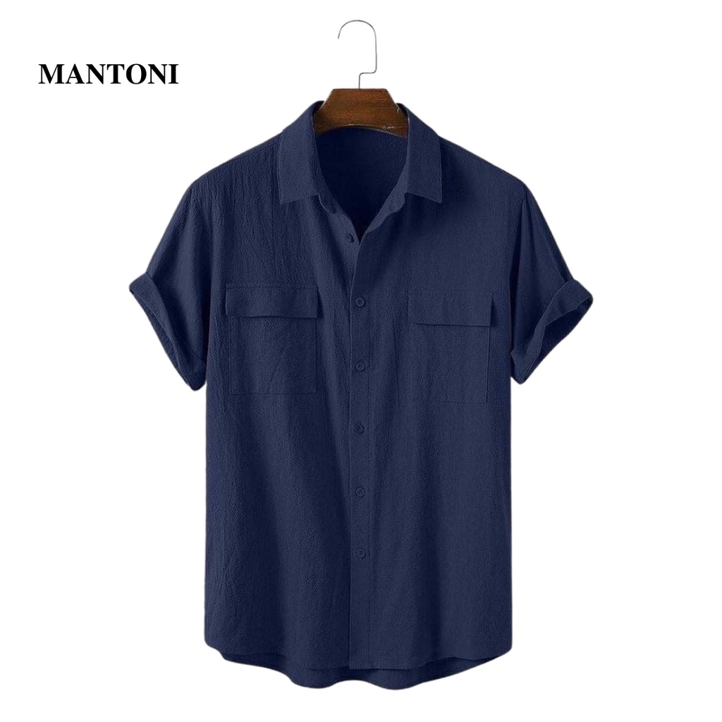 Áo sơ mi nam MANTONI ngắn tay cổ bẻ, Áo đũi nam cộc tay chất đũi phong cách Hàn Quốc (SMD119)