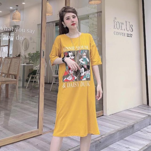 Váy Nữ Dáng Dài Đầm Suông Tay Lỡ In Họa Tiết Daisy Duck Chất Cotton Co Dãn | BigBuy360 - bigbuy360.vn