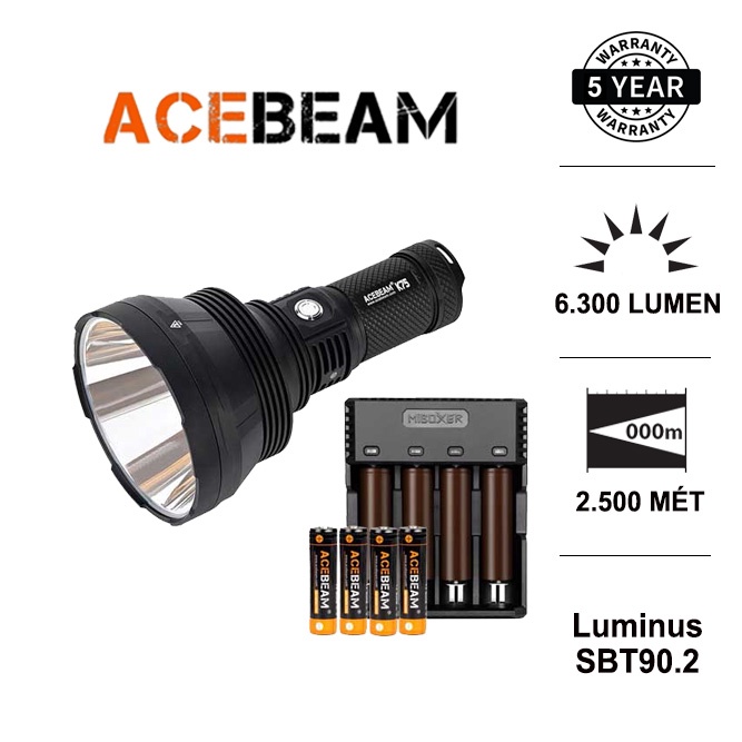 Đèn pin siêu sáng chiếu xa ACEBEAM K75 sáng 6500lm chiếu xa 2500m kèm 4 pin 18650 3100mAh và sạc C4S  Đèn &amp; Đèn Pin