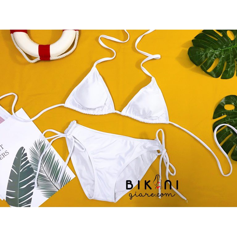 Bikini hai mảnh đẹp màu trắng đồ bơi sexy bộ bơi cạp thấp