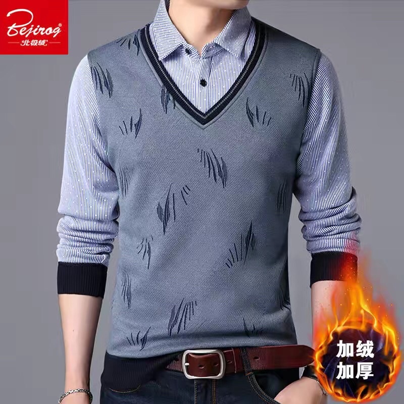 (áo len lót lông nam phối cổ sơ mi hàng qc