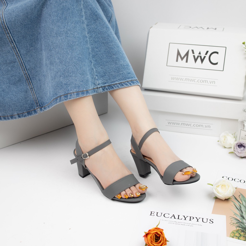 Giày Sandal Cao Gót MWC Đế Vuông Quai Ngang Basic NUCG- 3547