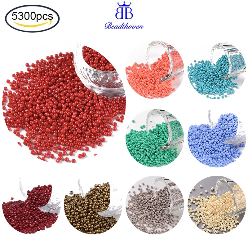 Set 5300 hạt thuỷ tinh hạng A màu vỏ sò hình tròn lỗ xỏ 1mm 2.3x1.5mm