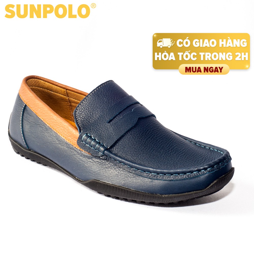 Giày Lười Nam Da Bò SUNPOLO Xanh Navy - KT2588XA