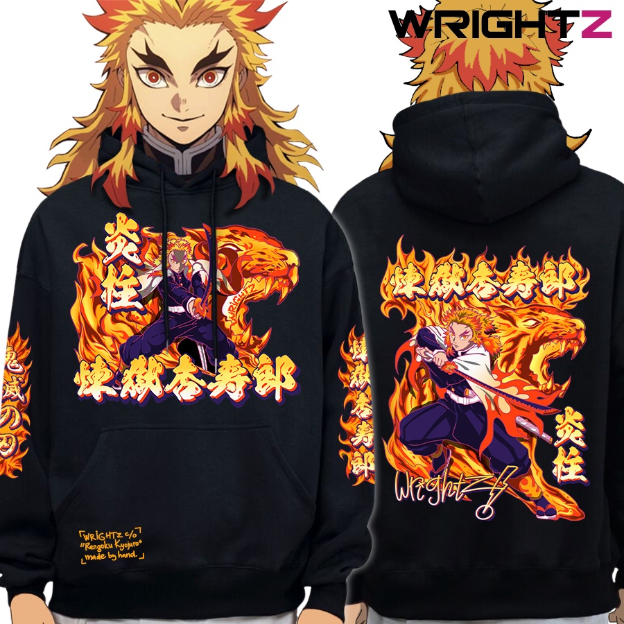 Áo hoodie Wrightz anime Rengoku viêm trụ demon slayer thanh gươm diệt quỷ over size