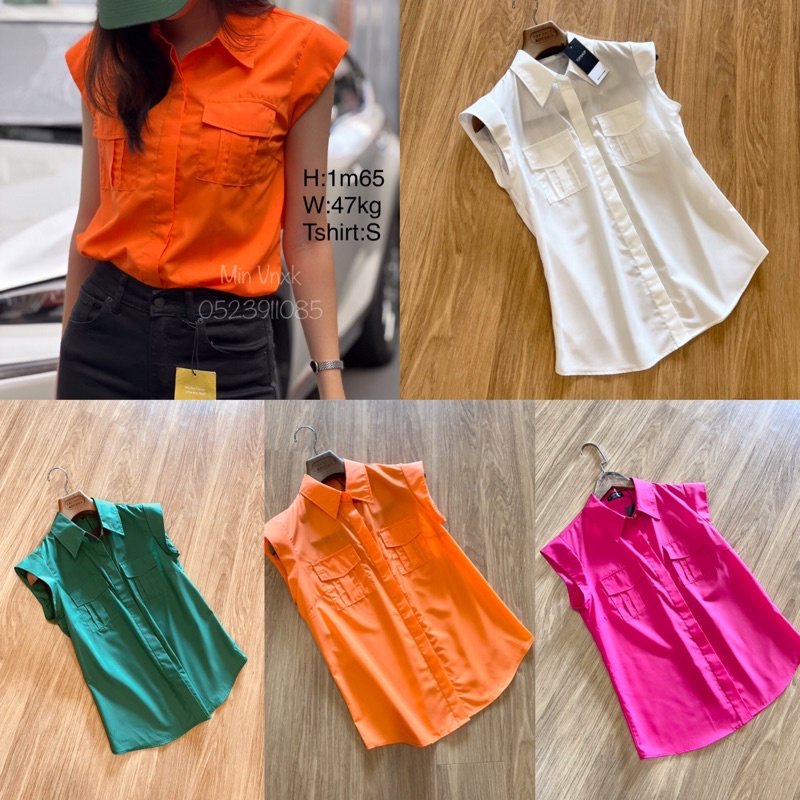 Áo sơ mi nữ tay liền T.o.p S.h.op chất thô mềm nhiều màu hot trend xanh lá,hồng đậm,cam,trắng