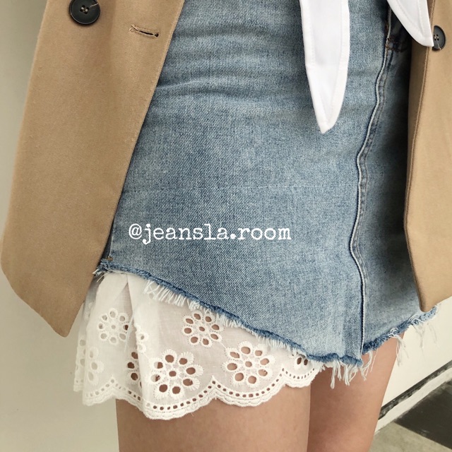 [#VJL3] Chân váy JEANSLA Chữ A Xanh nhạt phối ren Sang chảnh Độc - Lạ | BigBuy360 - bigbuy360.vn