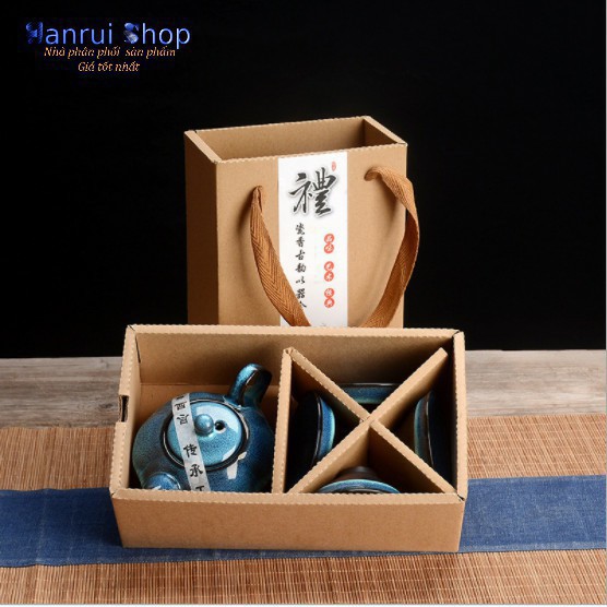 Bộ ấm trà gốm sứ   Nhật cổ điển Blue Ocean