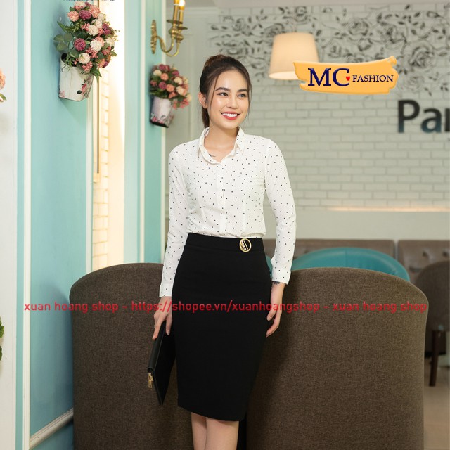 Áo Sơ Mi Nữ Đẹp Mc Fashion A0284, Đủ Size, Dáng Công Sở, Dài Tay, Màu Trắng, Xanh Đen Tím Than, Họa Tiết Chấm Bi