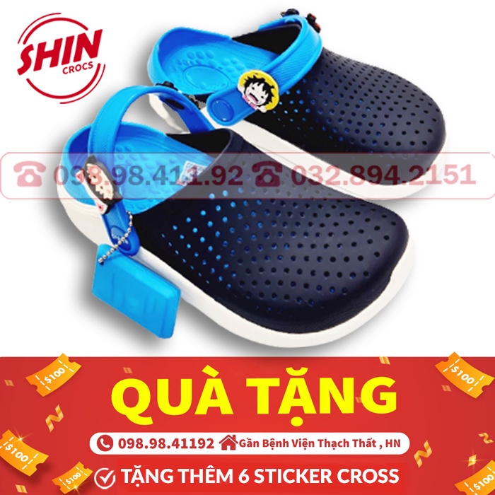 Dép cross cho bé💖FREESHIP💖dép cross cho bé họa tiết xanh dương lưới đậm SHINCR6YHN1 tặng thêm 6 sticker cross