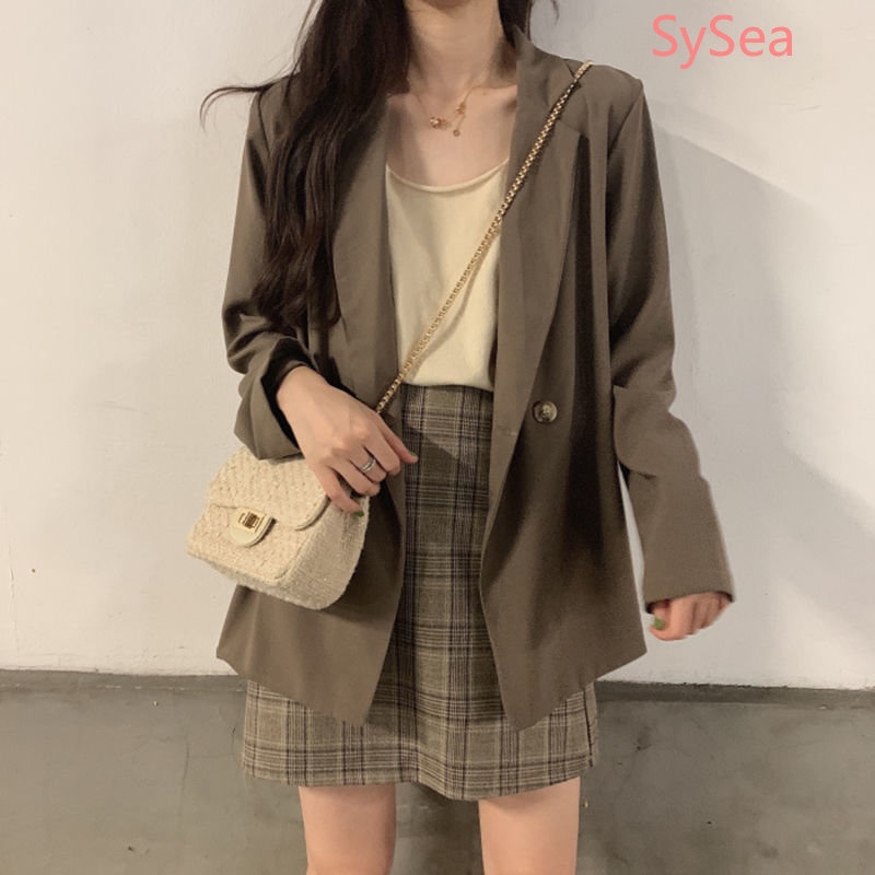 Set Áo Khoác Blazer + Chân Váy Phong Cách Hàn Quốc Cho Nữ