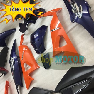 Dàn áo xe Wave S100, Wave RS, Wave Anpha [ĐẦY ĐỦ TEM XE]-màu TÍM CAM REPSOL cho xe đời 2006 đến 2016