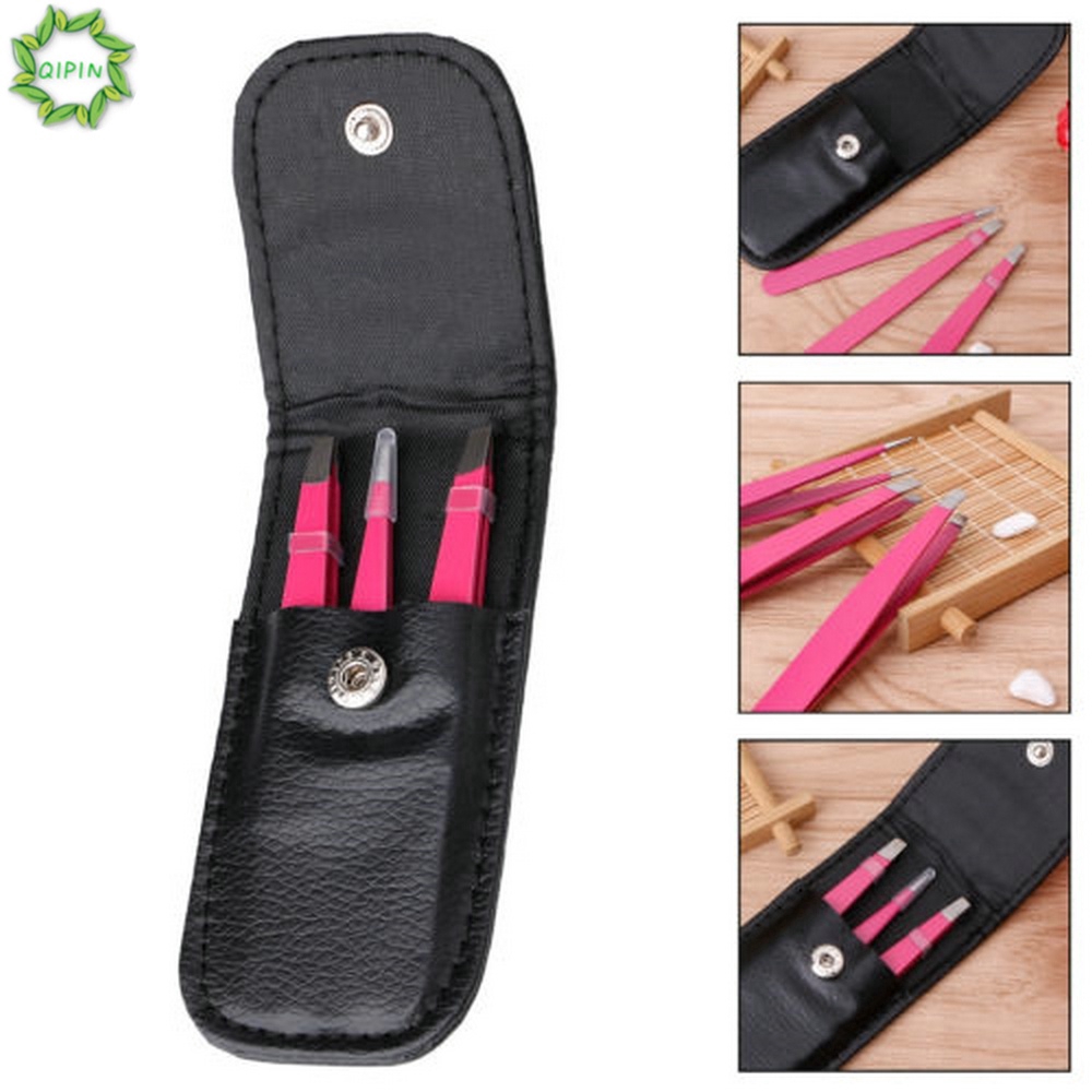 [Hàng mới về] Túi 3 nhíp tỉa lông mày bằng thép không gỉ tiện lợi dành cho làm đẹp