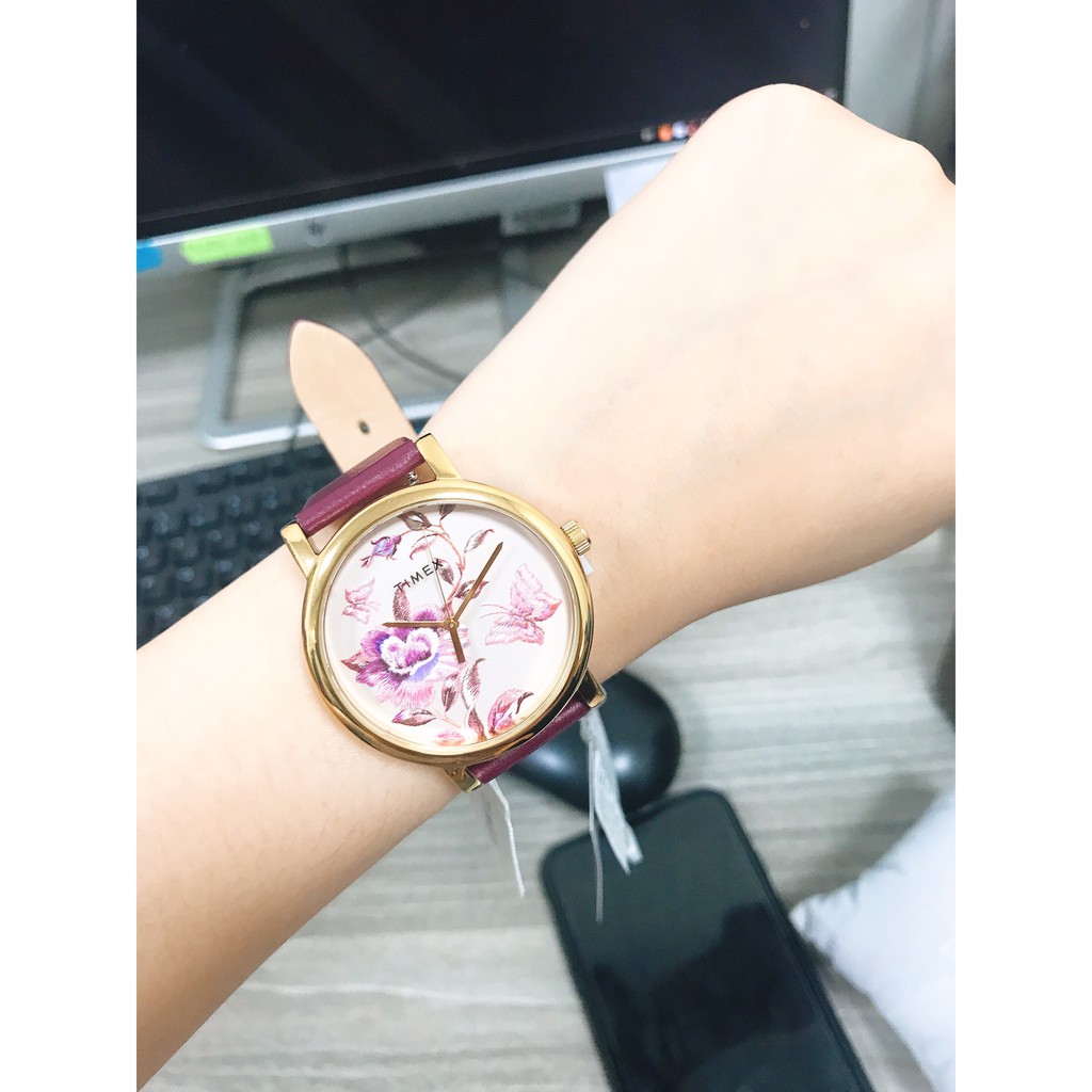 Đồng hồ Nữ Timex Full Bloom 38mm Leather Strap Watch TW2U19200 - Chính Hãng