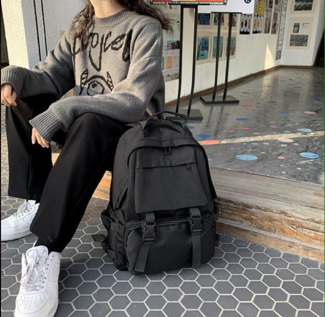 Balo ĐEN form lớn cực ngầu - Cặp sách học sinh sinh viên nhiều ngăn siêu chất - Phong cách street wear siêu độc