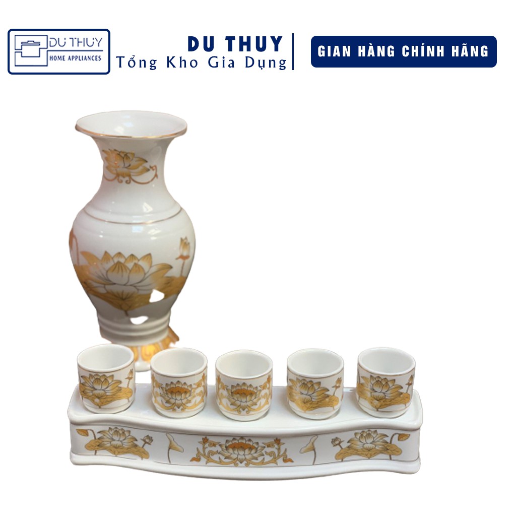 [SET BÁN LẺ] Bộ đầy đủ đồ thờ cúng sen vàng họa tiết tinh xảo, chất liệu sứ tráng men