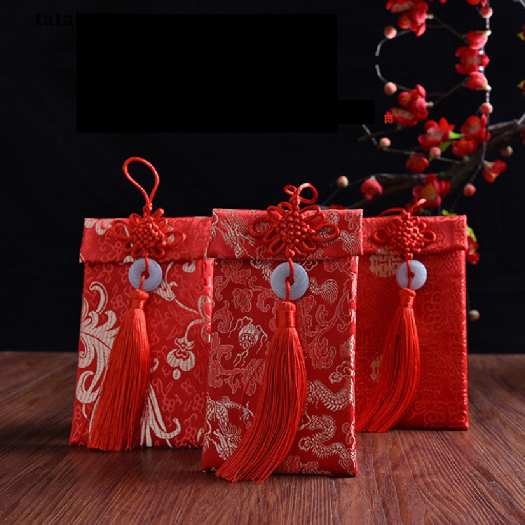 [TAT] Chinese Knot Red Envelope Gift Bag Exquisite Floral Money Wedding Tassel Bags CVX