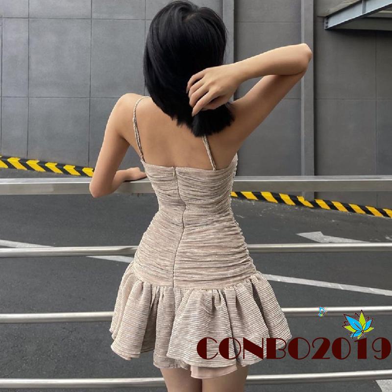 Hgm-đầm Hai Dây Màu Trơn Hở Lưng Thời Trang Mùa Hè Cho Nữ Size S / M / L