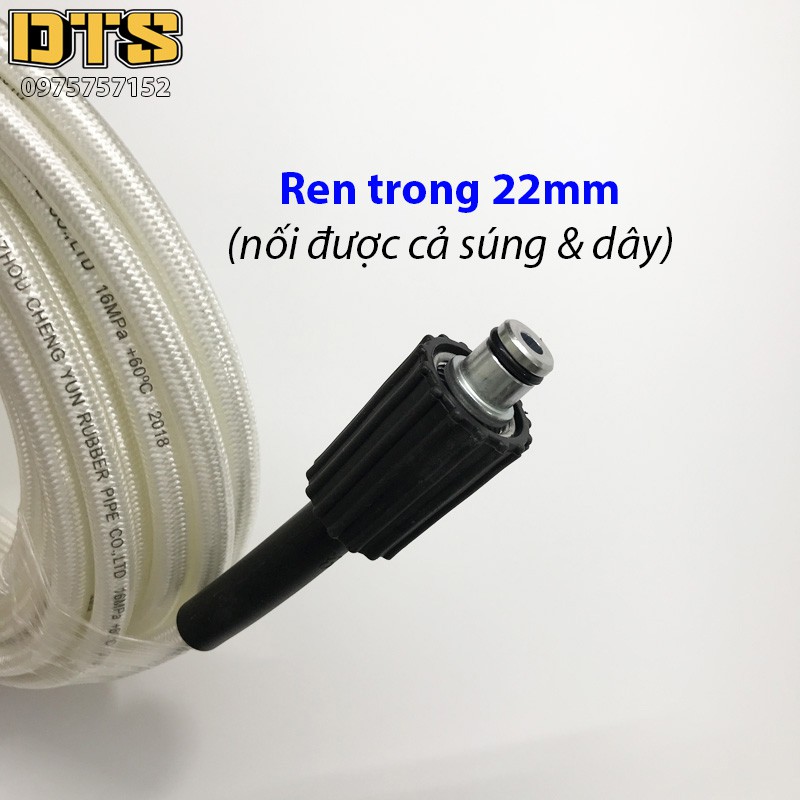 10m Dây rửa xe cao áp cho máy xịt rửa áp lực - Ren trong 22mm