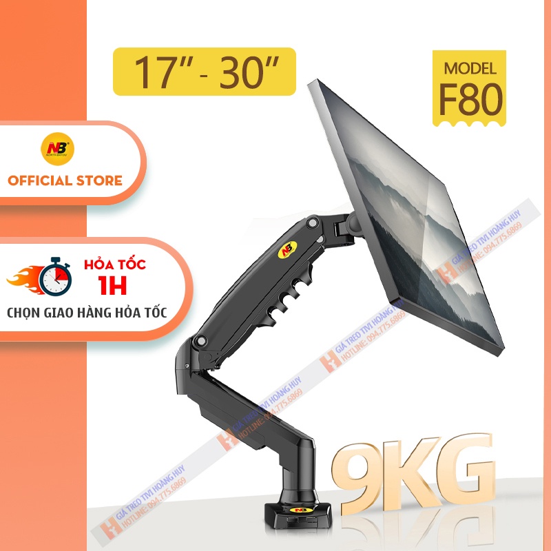 Giá Treo Màn Hình NB F80 17 - 30 inch - Giá Đỡ Màn Hình F80 Phiên Bản 2022 - Mặt Vuông - Xoay 360 độ