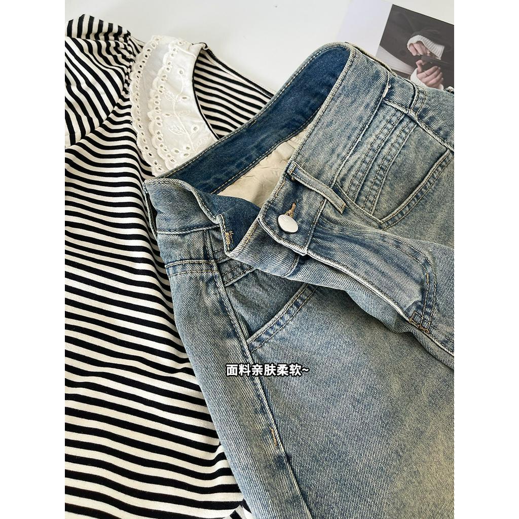 Chân Váy Denim Chữ A Lưng Cao Màu Xanh Dương Phong Cách Mới 65143