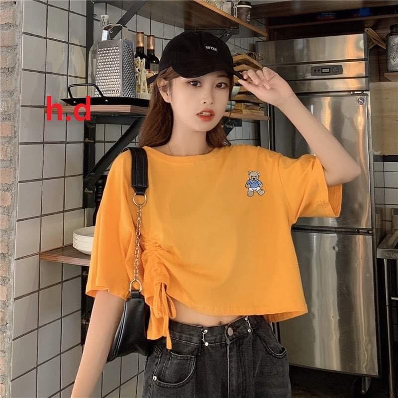 Áo croptop rút hông logo gấu HD26