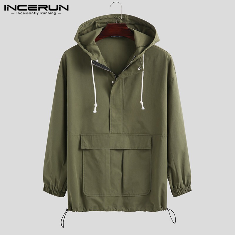 Áo INCERUN tay dài thiết kế phối mũ phong cách Hàn Quốc trẻ trung cho nam | BigBuy360 - bigbuy360.vn